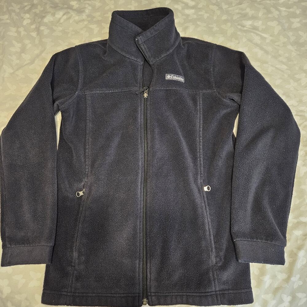 Columbia Zip Stand Collar Mid-Length Fleece Jacket Black Youth Size L Gorpcore